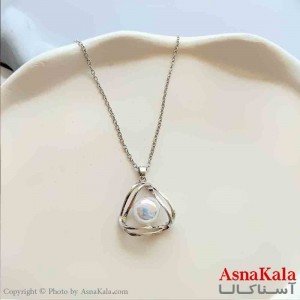 گردنبند زنانه استیل مینیمال مدل مثلث مرواریدی کد GNB161348W