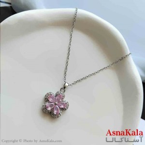 گردنبند زنانه استیل مینیمال مدل گل صورتی کد GNB161352W