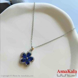 گردنبند زنانه استیل مینیمال مدل گل آبی کد GNB161353W