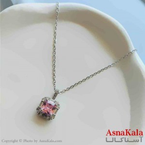 گردنبند زنانه استیل مینیمال مدل نگین صورتی کد GNB161356W