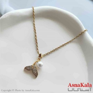 گردنبند زنانه استیل مینیمال مدل دم وال مرواریدی کد GNB161359W