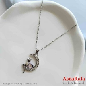 گردنبند زنانه استیل مینیمال مدل ماه و گربه  کد GNB161362W