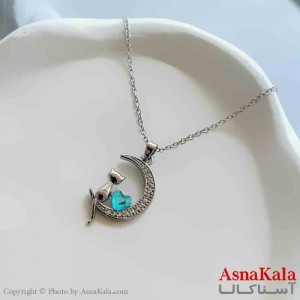 گردنبند زنانه استیل مینیمال مدل ماه و گربه  کد GNB161365W