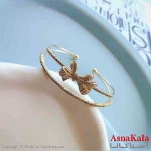 بنگل مینیمال دخترانه استیل 316 مدل پاپیون نگین طلایی  کد DSB18857W