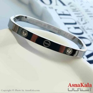 بنگل مینیمال دخترانه استیل 316 مدل کارتیر مربع نگینی کد DSB18865W