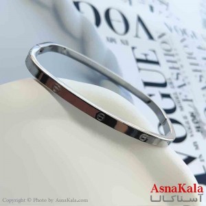 بنگل مینیمال دخترانه استیل 316 مدل کارتیر مربع نقره ای کد DSB18868W