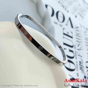 بنگل مینیمال دخترانه استیل 316 مدل کارتیر نقره ای کد DSB18873W