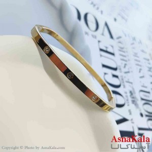 بنگل مینیمال دخترانه استیل 316 مدل کارتیر طلایی نگینی کد DSB18874W