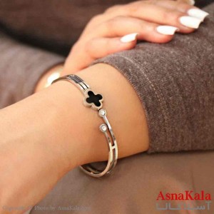 بنگل مینیمال دخترانه استیل 316 مدل ونکلیف مشکی  کد DSB18876W