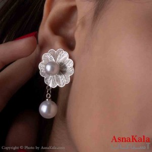 گوشواره استیل مینیمال زنانه مدل آویزی گل مرواریدی کد GSH151198W