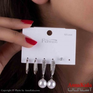 گوشواره زنانه فشن پک 3 جفتی مدل آویزی نقره ای  کد GSH151212W