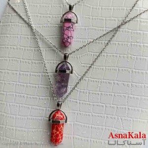 گردنبند زنانه استیل مدل سنگ منشور رنگی کد GNB161392W