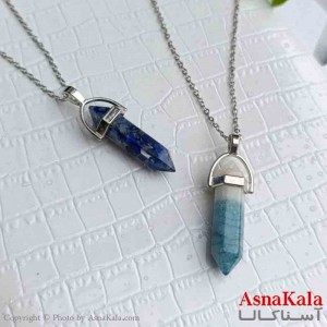 گردنبند زنانه استیل مدل سنگ منشور آبی کد GNB161393W