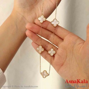 گردنبند زنانه شیک استیل مدل ونکلیف سفید طلایی کد GNB161400W