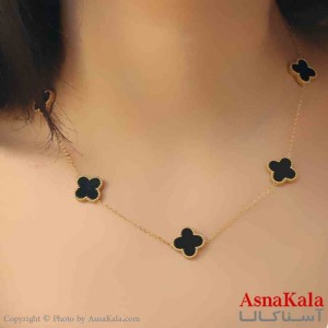 گردنبند زنانه شیک استیل مدل ونکلیف مشکی طلایی کد GNB161401W