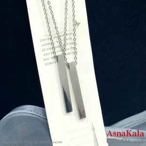گردنبند مکعب عشق استیل مدل ست دونفره مستطیلی نقره ای کد GNB161406W