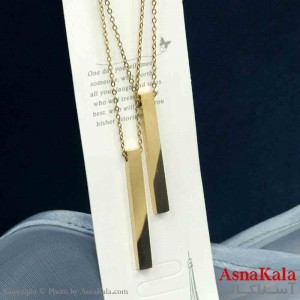 گردنبند مکعب عشق استیل مدل ست دونفره مستطیلی طلایی کد GNB161407W