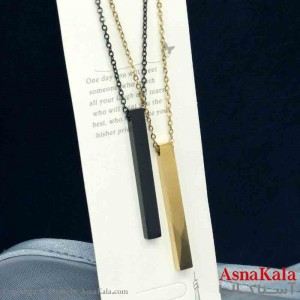 گردنبند مکعب عشق استیل مدل ست دونفره مستطیلی مشکی و طلایی کد GNB161410W