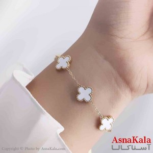 دستبند زنانه پینترستی مدل ونکلیف سفید طلایی کد DSB18912W