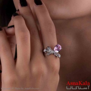 انگشتر زنانه استیل مینیمال مدل نگین صورتی کد ANG19777W