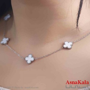 نیم ست زنانه شامل گردنبند و دستبند استیل مدل ونکلیف سفید کد NIM14743W