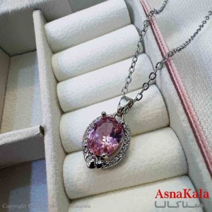 گردنبند دخترانه پینترستی استیل مدل نگین صورتی کد GNB161429W
