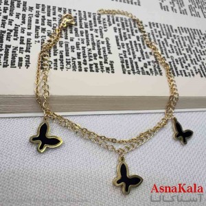 دستبند دخترانه پینترستی استیل مدل دو لاین پروانه کد DSB18967W