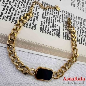 دستبند دخترانه پینترستی استیل مدل کارتیر نگین مشکی کد DSB18982W