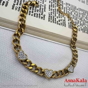 دستبند دخترانه پینترستی استیل مدل کارتیر قلب نگینی کد DSB18992W