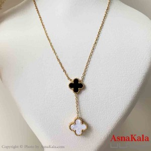 گردنبند زنانه شیک استیل مدل آویز ونکلیف مشکی و سفید کد GNB161451W