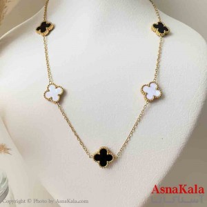 گردنبند زنانه شیک استیل مدل ونکلیف مشکی و سفید کد GNB161452W