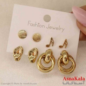 گوشواره زنانه استیل پک 4جفتی مدل طلایی کد GSH151240W