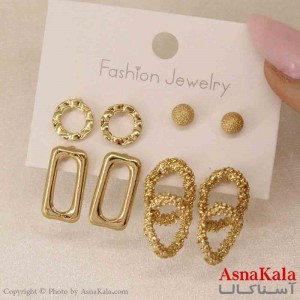 گوشواره زنانه استیل پک 4جفتی مدل مینیمال  کد GSH151243W