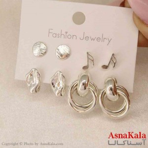 گوشواره زنانه استیل پک 4جفتی مدل مینیمال   کد GSH151247W