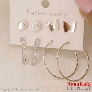 گوشواره زنانه استیل پک 4جفتی مدل مینیمال   کد GSH151248W