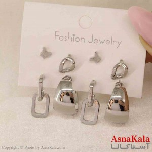 گوشواره زنانه استیل پک 4جفتی مدل مینیمال  کد GSH151250W