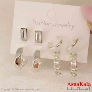 گوشواره زنانه استیل پک 4جفتی مدل مینیمال  کد GSH151251W
