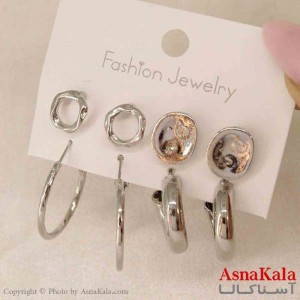 گوشواره زنانه استیل پک 4جفتی مدل مینیمال  کد GSH151252W