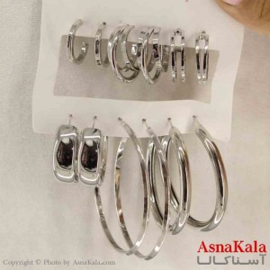 گوشواره زنانه استیل پک 6جفتی مدل حلقه ای نقره ای  کد GSH151254W
