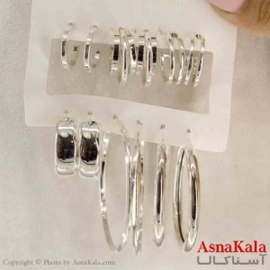 گوشواره زنانه استیل پک 6جفتی مدل حلقه ای نقره ای  کد GSH151255W