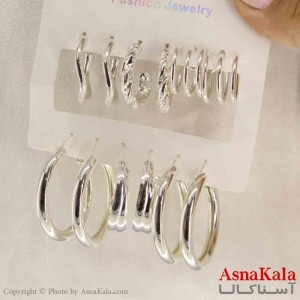 گوشواره زنانه استیل پک 6جفتی مدل حلقه ای مینیمال  کد GSH151257W