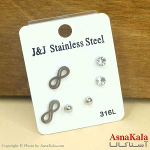 گوشواره زنانه استیل پک 3جفتی مدل میخی نقره ای  کد GSH151275W