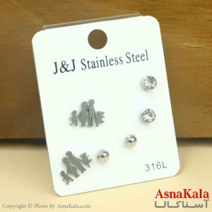 گوشواره زنانه استیل پک 3جفتی مدل میخی نقره ای  کد GSH151276W