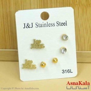 گوشواره زنانه استیل پک 3جفتی مدل میخی کد GSH151282W