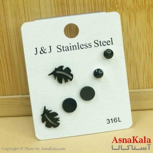 گوشواره زنانه استیل پک 3جفتی مدل میخی مشکی کد GSH151285W