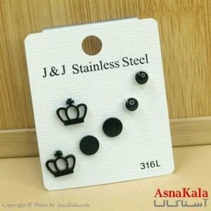 گوشواره زنانه استیل پک 3جفتی مدل میخی مینیمال کد GSH151286W