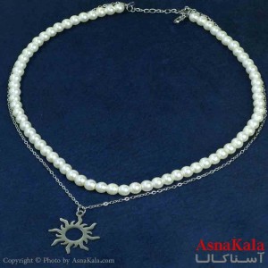 گردنبند دخترانه پینترستی استیل مدل دو لاین خورشید کد GNB161455W
