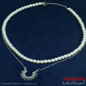 گردنبند دخترانه پینترستی استیل مدل دو لاین مروارید کد GNB161457W