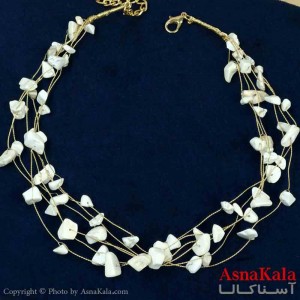 گردنبند دخترانه پینترستی استیل مدل ریسه ای سنگ سفید کد GNB161462W