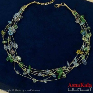 گردنبند دخترانه پینترستی استیل مدل ریسه ای سنگ سبز کد GNB161463W